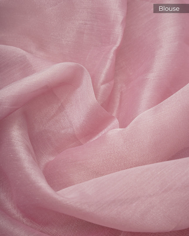 Tissue Linen Saree With Scallop Border With Pearl Work - Lavender