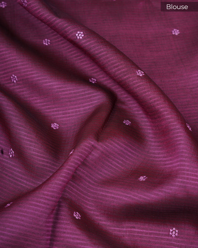 Mangalagiri silk saree with thread embroidery work and contrast border - Purple