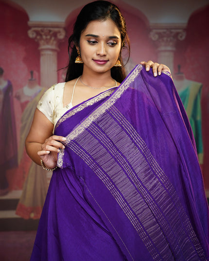 Binny Crepe Silk Saree With Golden Border - Violet