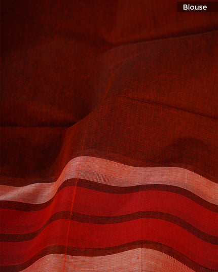Cotton Handloom Saree with striped border - Rust