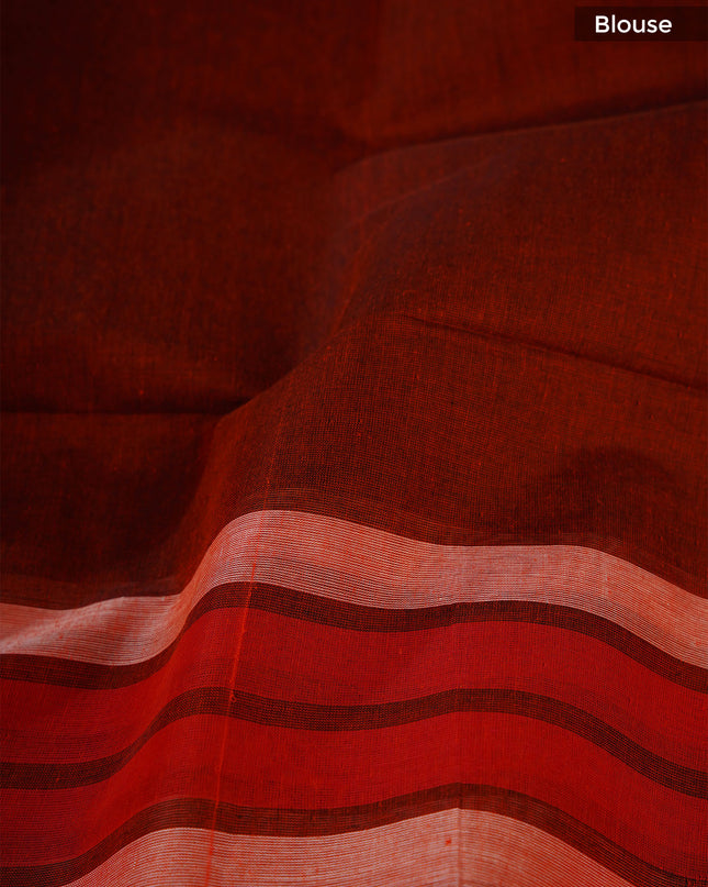 Cotton Handloom Saree with striped border - Rust