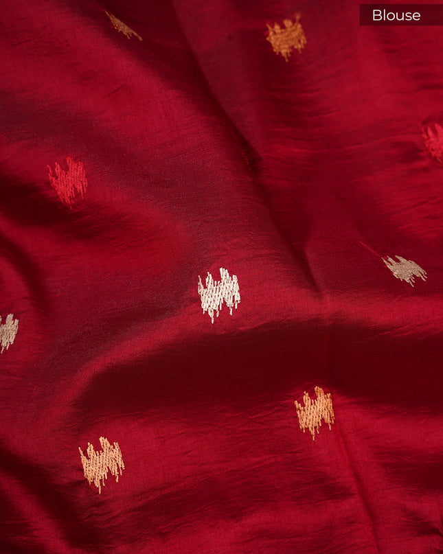 Dupion silk saree with thread butties and border - Maroon