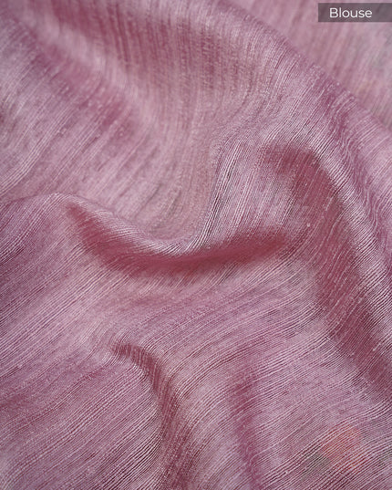 Jute Tusser Silk Saree with Thread Embroidery Work and Satin Border- Onion Pink