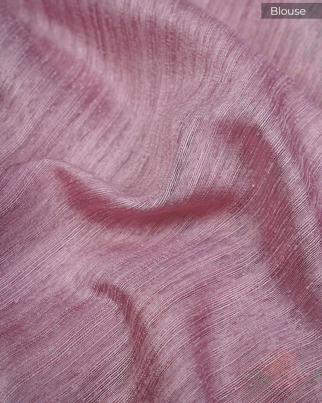 Jute Tusser Silk Saree with Thread Embroidery Work and Satin Border- Onion Pink