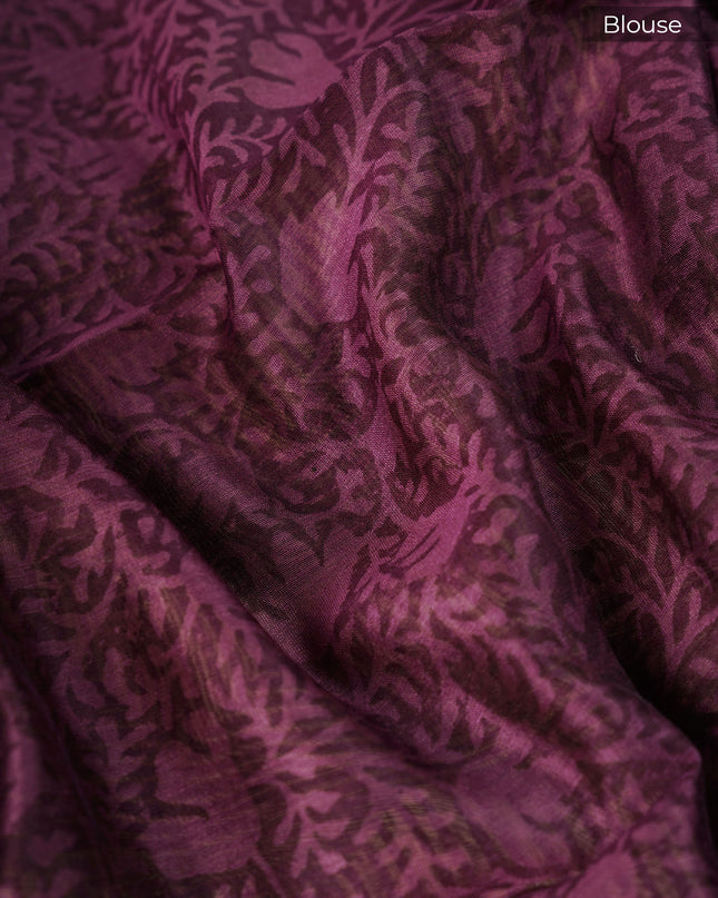 Muslin Silk Saree with Antique Zari Border- Purple
