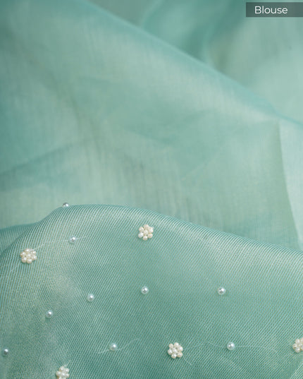 Tissue Lenin Saree with Pull and Kardhana Work Scallop Border with Thread Work-Mint Blue