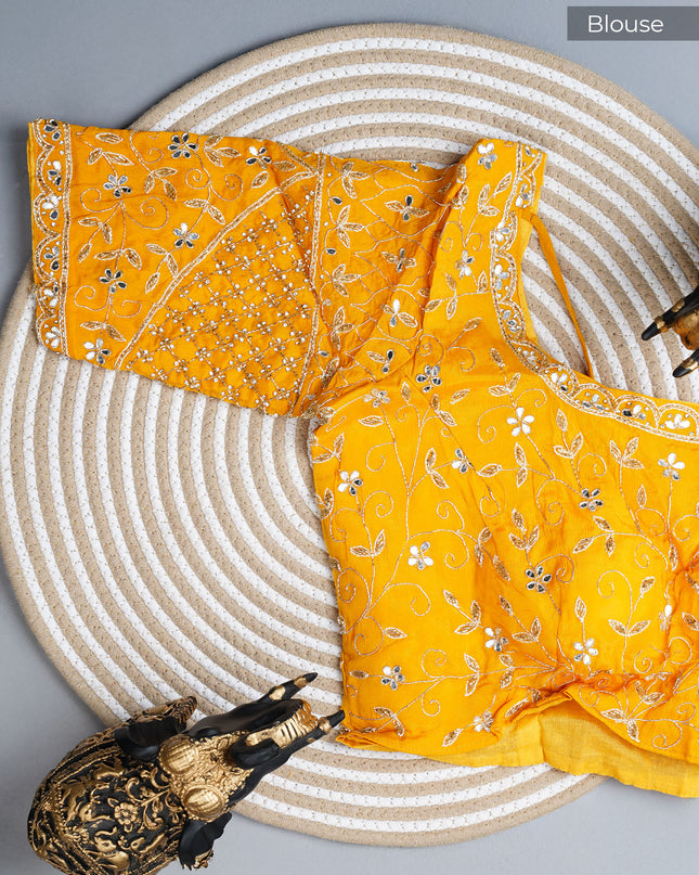 Italian Crape Mirror Work Booties With Kardhana Work - Yellow