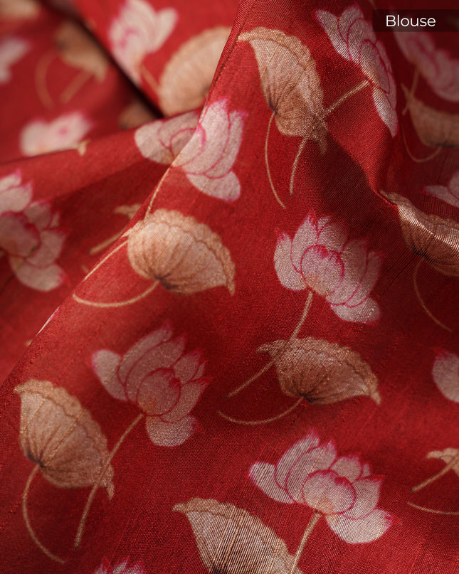 Tusser Silk Allover Mirror With Ari Work - Maroon