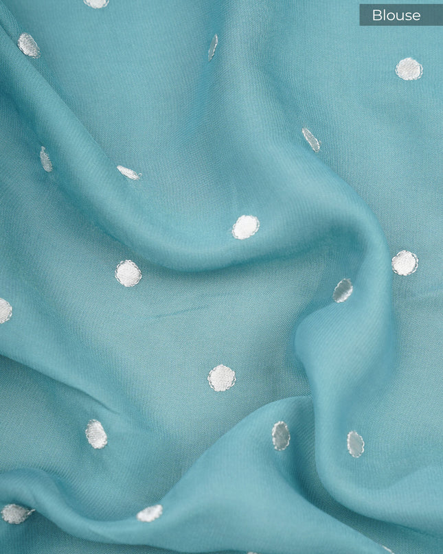 Mashru satin saree with pichwai butties and Parsi Work  lace border - Sea Blue