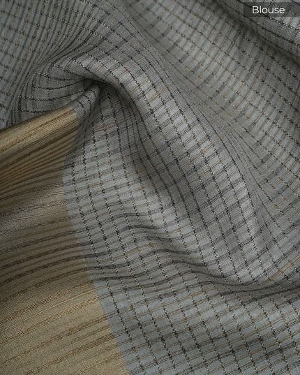 Tusser silk saree with weaving checks and zari border - Lite Pink