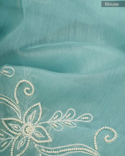 Organza Saree with Embroidery Butties and Border- Mint Blue