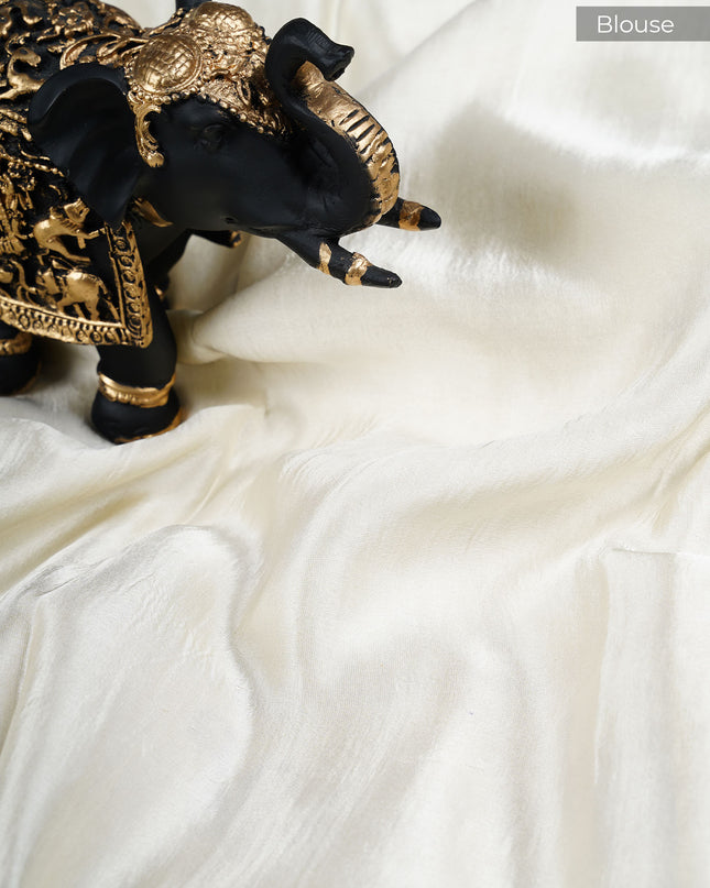 Banaras Silk Saree with Meenakari Butties and Golden Zari Border- Half White