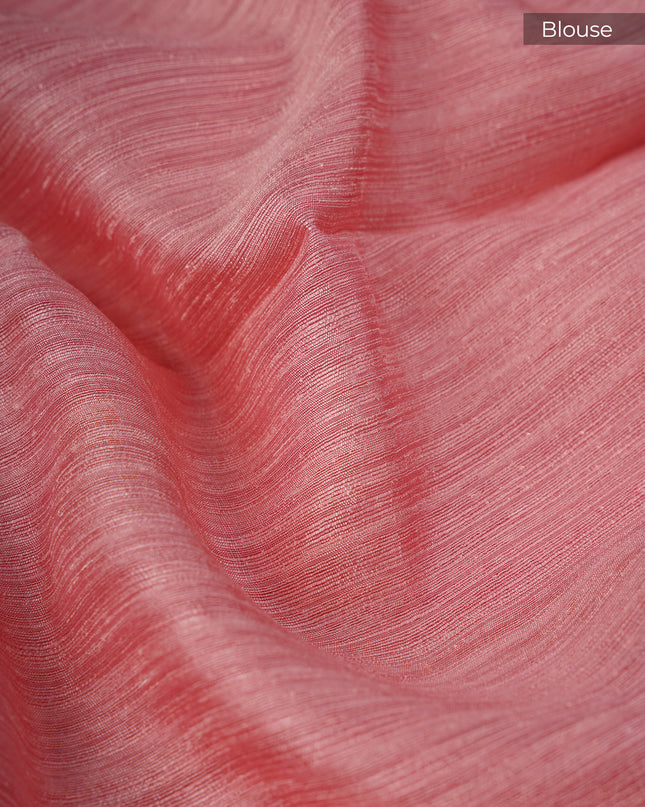 Jute Linen With Thread Embroidery Butties And Satin  Border - Pink