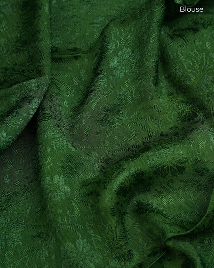 Binny Crepe Floral Print with Golden Zari Border- Green