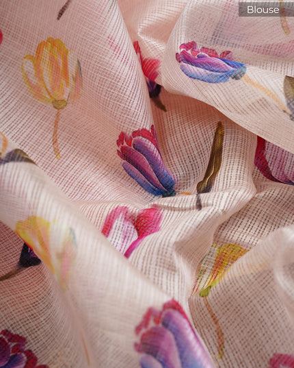 Kota Silk Saree With Thread Work Butties Floral Border - Peach