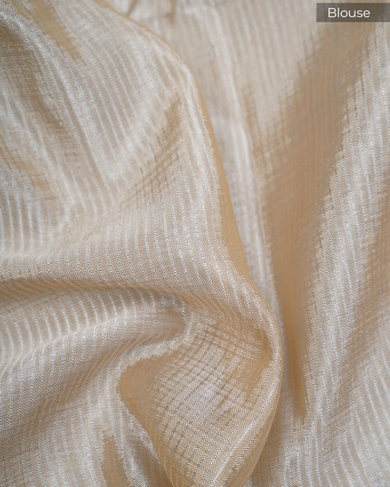 Mangalagiri Silk Saree with Thread Embroidery Butties and Silver Border- Beige