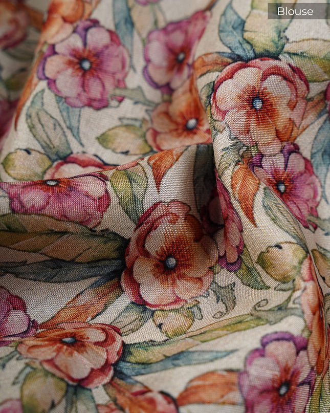 Kota Silk Saree with Applique Work and Scallop Border with Thread Work- Blue