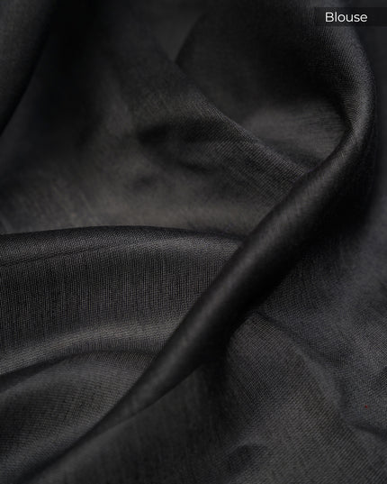 Chanderi Silk Allover Print With Antique Zari Border - Black