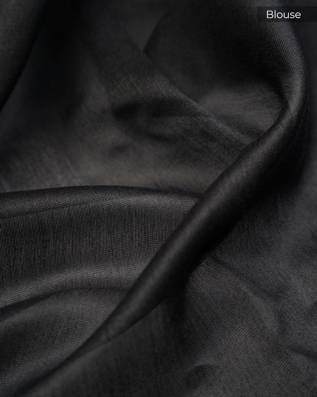 Chanderi Silk Allover Print With Antique Zari Border - Black