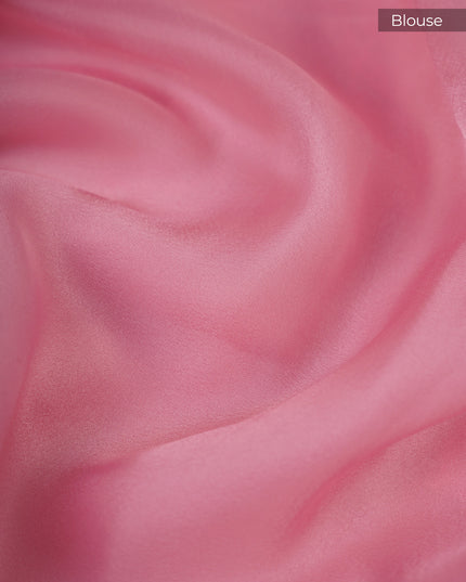 Soft Tissue Organza Silk with Kantha Work Lace Border - Pink