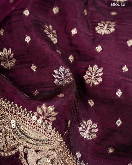 Banarasi Kaddi Georgette Saree With Gold & Silver Polka Dot With Scallop Border - Wine