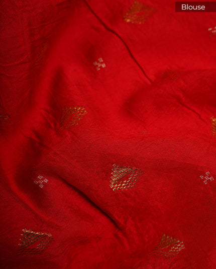 Silk Kota Saree With Allover Thread Embroidery Work With Gold Border -  Red