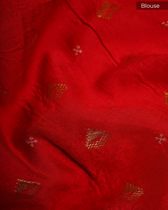 Silk Kota Saree With Allover Thread Embroidery Work With Gold Border -  Red