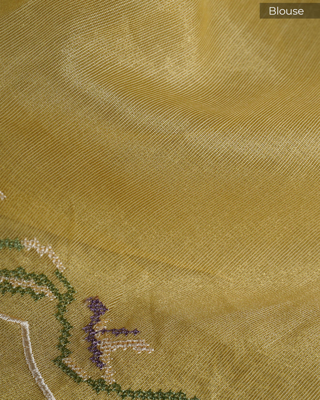 Linen Saree With Thread Work Butties and Scallop Border - Beige