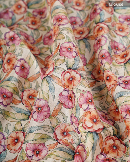 Kota Silk Saree with Applique Work and Scallop Border with Thread Work- Rust