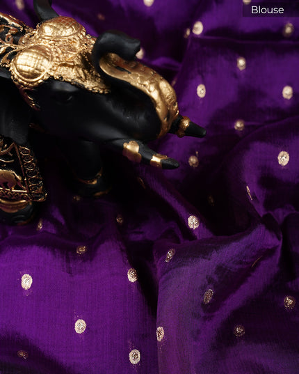 Wrinkle Crepe Saree with Thread Embroidery Work and Golden Zari Border- Violet