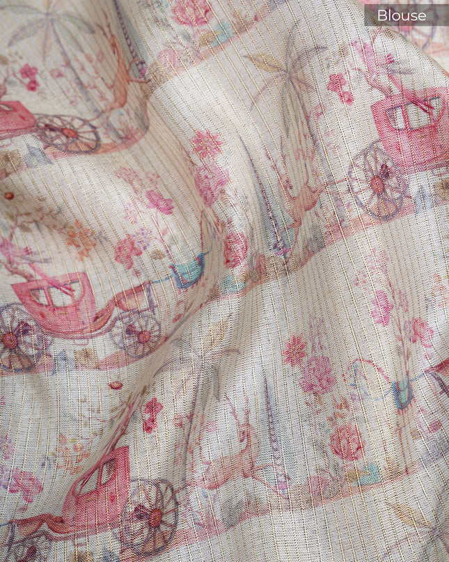 Tusser silk saree with digital print zari border - Black