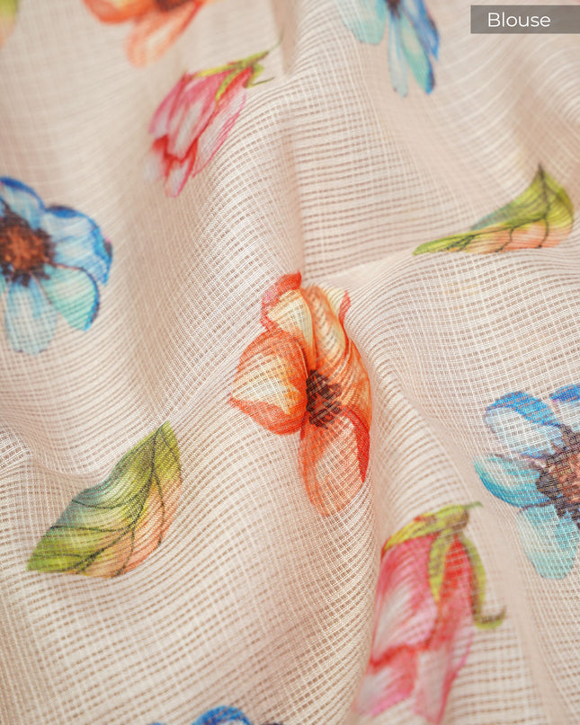Kota Silk Sarees with Thread Work Butties and Floral Border- Beige