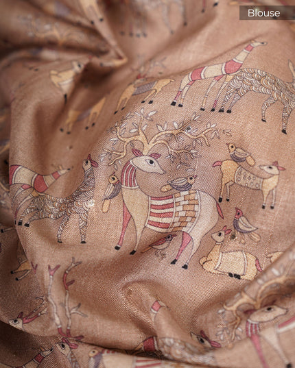 Tussar Allover Digital Print Mukesh Work - Cream & Beige