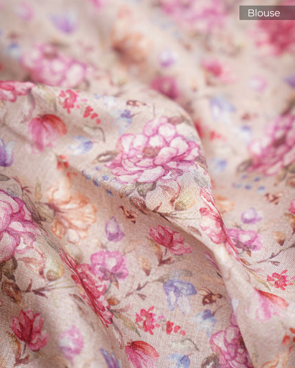 Semi Tusser with Floral Contrast Pallu and Weaving Checks