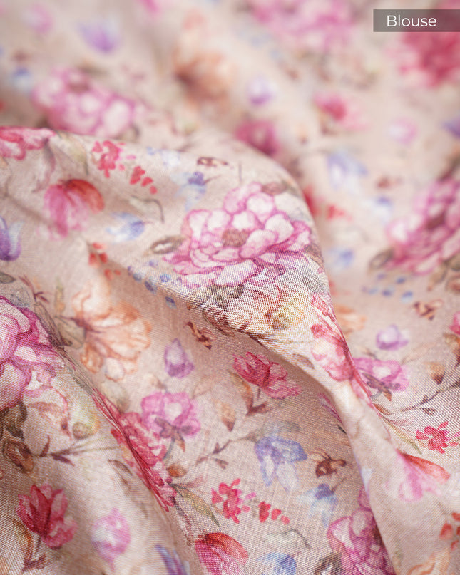 Semi Tusser with Floral Contrast Pallu and Weaving Checks