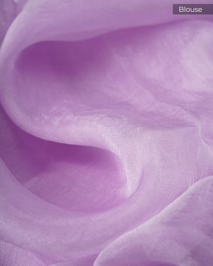 Soft Tissue Organza Silk With Thread Embroidery Work And Lace Border - Lavender