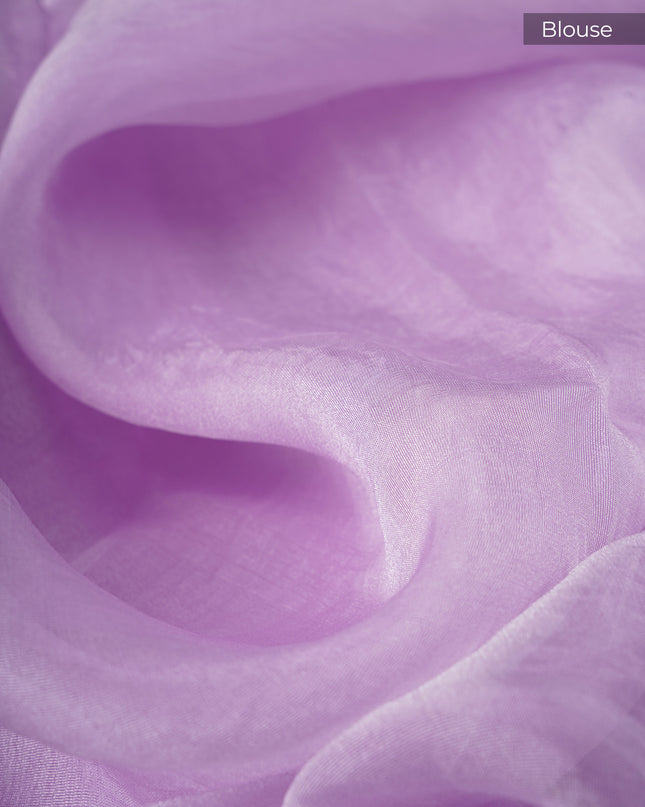 Soft Tissue Organza Silk With Thread Embroidery Work And Lace Border - Lavender