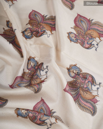 Semi Tusser Saree With Contrast Border - Green