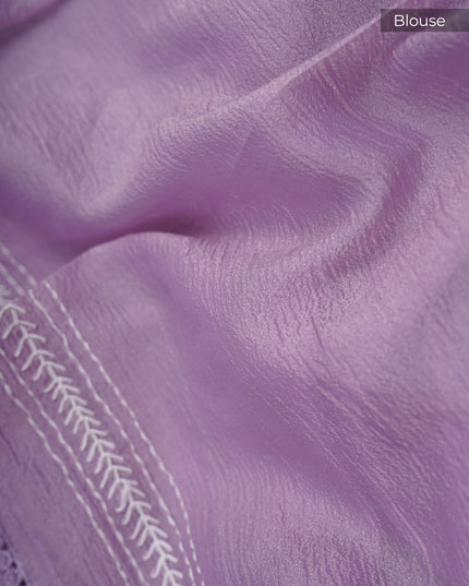 Crush Organza With Kantha Work & Lace Border - Lavender