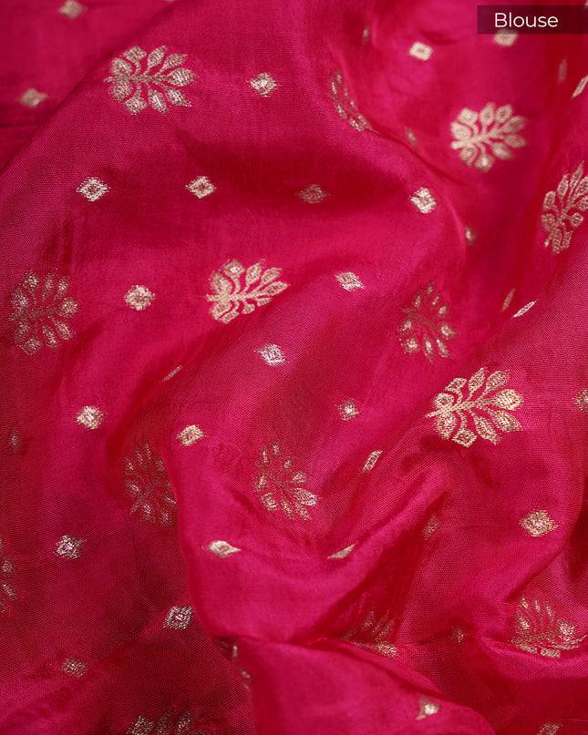 Banarasi Kaddi Georgette Saree With Gold & Silver Polka Dot With Scallop Border - Pink