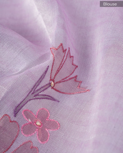 Soft Organza Saree with Gold and Silver Lines and Embroidery Thread Work- Lavender