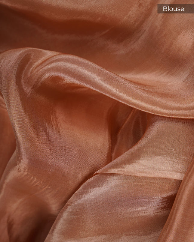 Tissue Banarasi Silk with All Over Self Weaving with Light Gold Zari Border - Peach