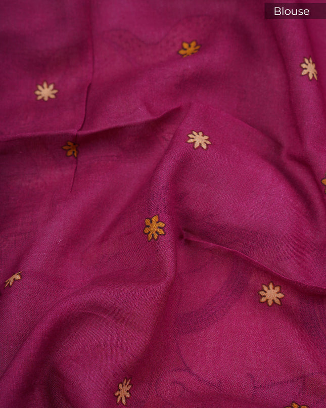 Muslin Silk With Kalamkari Print and zari Border - L Pink