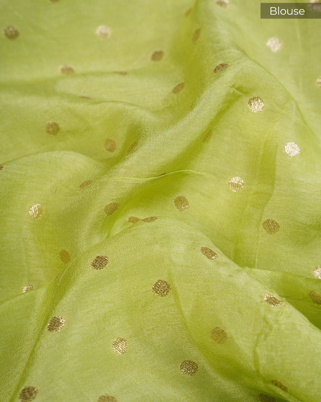 Russian Crepe with Zardozi Butties and Banaras Border- Pista Green
