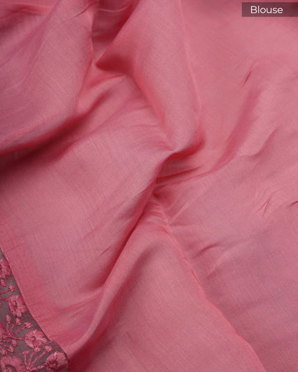 Mul Chanderi saree with Mirror work and lace Border - Onion Pink