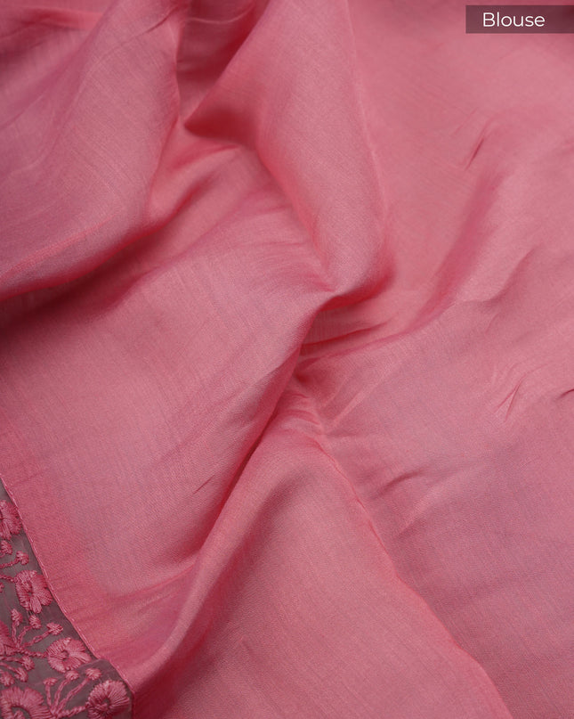 Mul Chanderi saree with Mirror work and lace Border - Onion Pink