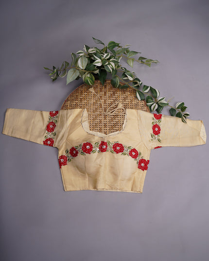 Russian Crepe with Applique Work Butties and Scallop Border with Kardhana Work - Beige