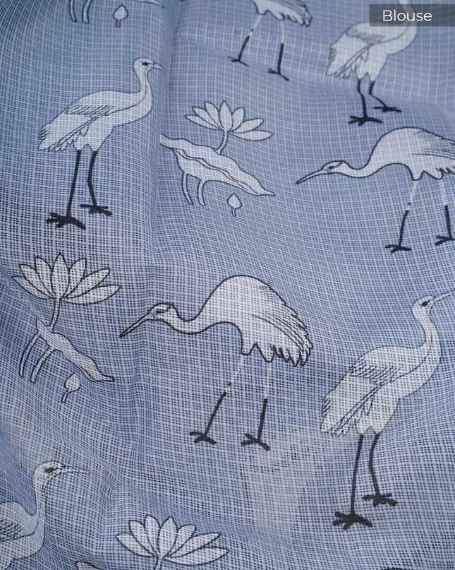 Kota saree digital print  with knot work and lace border - Lite Blue