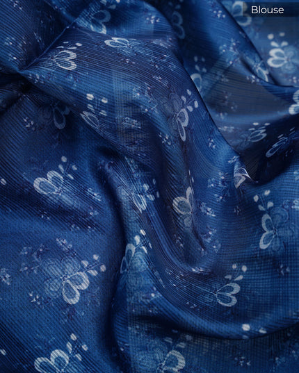 Kota Silk Saree with Mirror and Thread Work- Blue