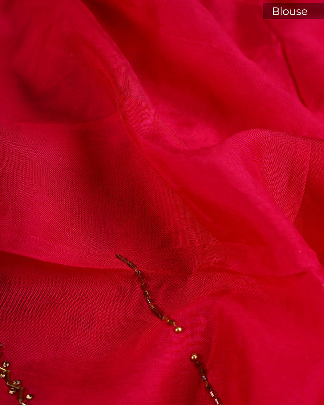 Crepe Saree With Floral Print Scallop Border Kardhana Sequence Work - Pink